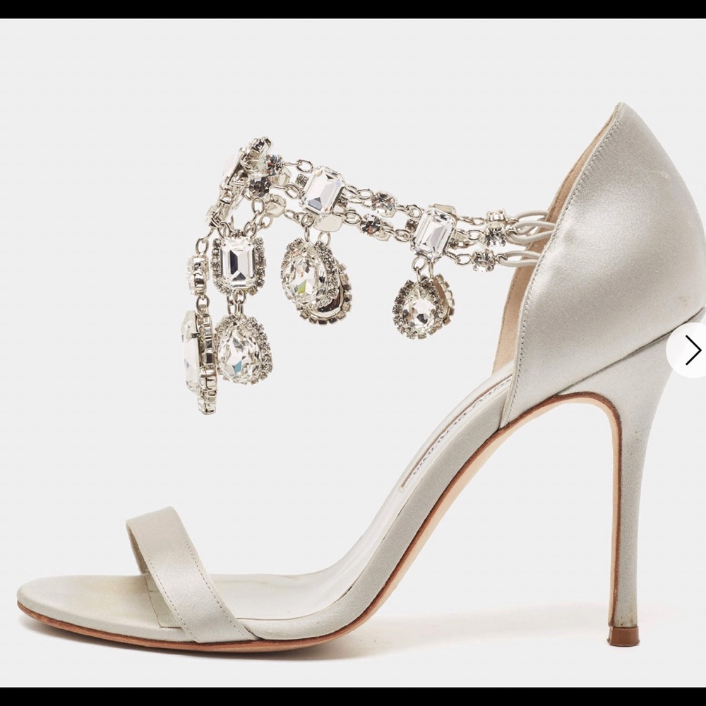 Manolo Blahnik silver jewel stone sandal heel size 37